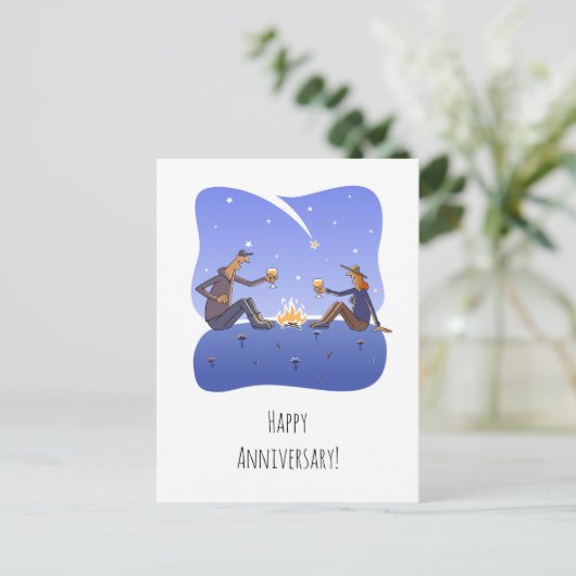 ハッピーズ結婚アニバーサリーキャンプファイアカップル葉書 ポストカード (スタンド正面)