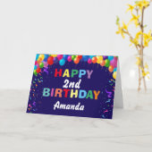 ハッピーセカンドバースデーカラフルバルーンNavy Blue カード (黄色い花)
