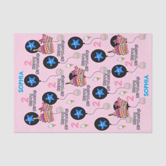 ハッピーセカンドバースデーティッシュペーパー#2ピンク 薄葉紙 (正面)