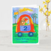 ハッピーセカンドバースデーボーイ名前をカスタムする カード (黄色い花)