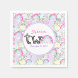 ハッピーセカンドバースデーレインボー90のベビーガールのパーティー スタンダードカクテルナプキン