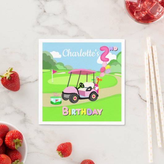 ハッピーセカンドバースデー水玉模様ピンクゴガーリールフ スタンダードカクテルナプキン (インサイチュ)