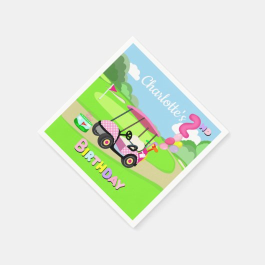 ハッピーセカンドバースデー水玉模様ピンクゴガーリールフ スタンダードカクテルナプキン (角)