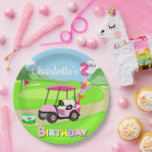 ハッピーセカンドバースデー水玉模様ピンクゴガーリールフ ペーパープレート (パーティー)