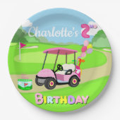 ハッピーセカンドバースデー水玉模様ピンクゴガーリールフ ペーパープレート (正面)