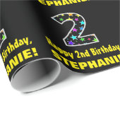 ハッピーセカンドバースデー、おもしろいカラフルスターパターン2 ラッピングペーパー (ロールコーナー)