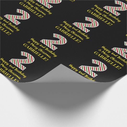 ハッピーセカンドバースデー&メリークリスマス,名前をカスタムする ラッピングペーパー (角)