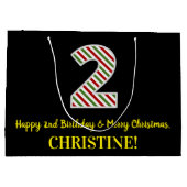 ハッピーセカンドバースデー&メリークリスマス，名前をカスタムする ラージペーパーバッグ (裏面)
