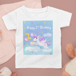 ハッピーセカンド誕生日ユニコーンとお誕生日ケーキ Tシャツ
