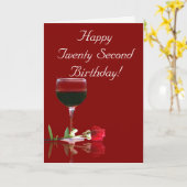 ハッピーセカンド誕生日ワインとバラカード カード (黄色い花)