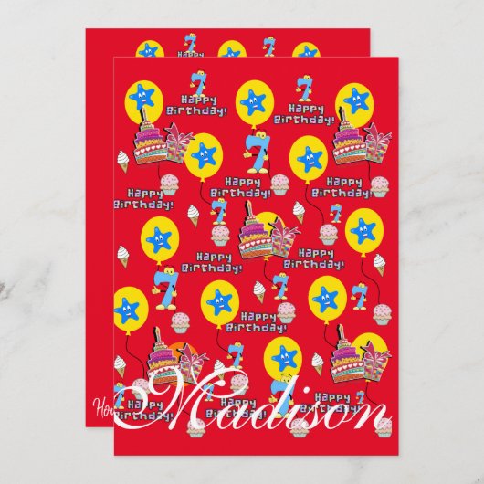 ハッピーセブン誕生日招待状誕生日#7赤 招待状 (正面/裏面)