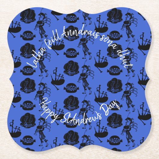 ハッピーセントアンドリューデイハギスバグパイプネッシーブラケット ペーパーコースター (正面)