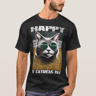 ハッピーセントキャッツクデイグレーキャットサングラスアイリッシュF Tシャツ