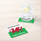 ハッピーセントデヴィッドの日レッドドラゴンウェールズ国旗 スクエアペーパーコースター (インサイチュ)