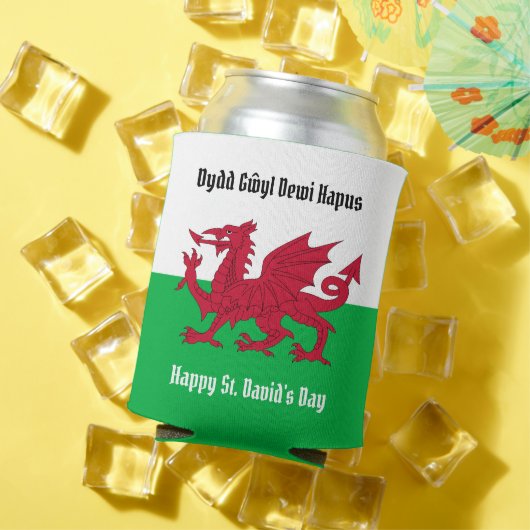 ハッピーセントデヴィッドの日レッドドラゴンウェールズ国旗 缶クーラー (インサイチュ 夏)