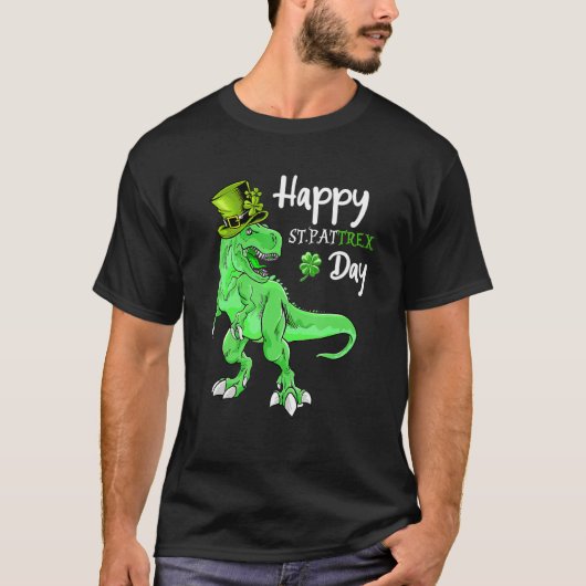 ハッピーセントパットTレックスデイSt patricks day恐竜 Tシャツ (正面)