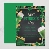 ハッピーセントパトリックお祝いグリーンビールパディ 招待状 (正面/裏面)