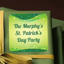 ハッピーセントパトリックの日かわいいグリーンスパークルカスタム スクエアシール