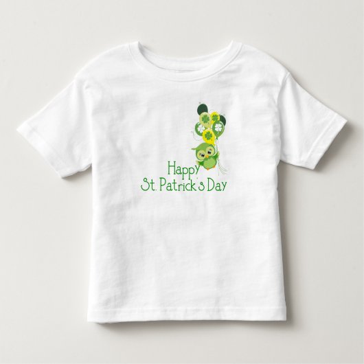 ハッピーセントパトリックの日かわいいグリーンフクロウの風船 トドラーTシャツ (正面)