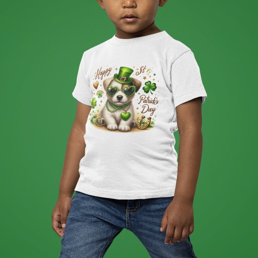 ハッピーセントパトリックの日の子犬 トドラーTシャツ