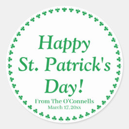 ハッピーセントパトリックの日グリーンクローバーカスタム文字 ラウンドシール
