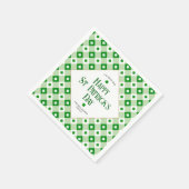 ハッピーセントパトリックの日グリーンクローバープレイド名 スタンダードカクテルナプキン (角)