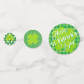 ハッピーセントパトリックの日グリーンタータンチェックラッキークローバー コンフェッティ (正面)