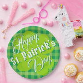 ハッピーセントパトリックの日グリーンタータンチェックラッキークローバー ペーパープレート (パーティー)