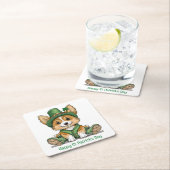 ハッピーセントパトリックの日コルギドッグ スクエアペーパーコースター (インサイチュ)