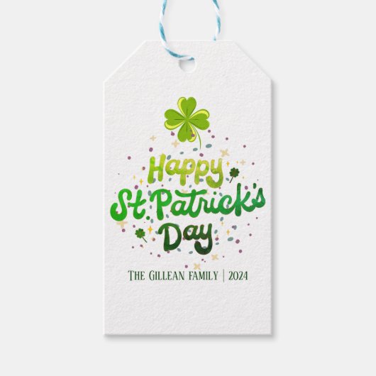 ハッピーセントパトリックの日シャムロックの家族名 ギフトタグ (正面)