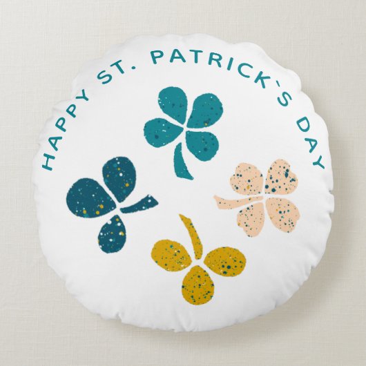 ハッピーセントパトリックの日シャムロッククローバー ラウンドクッション (正面)