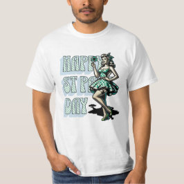 ハッピーセントパトリックの日ピンナップガールとシャムロック Tシャツ