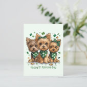 ハッピーセントパトリックの日ヨークシャーテリアドッグス ポストカード (スタンド正面)
