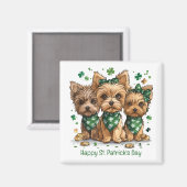 ハッピーセントパトリックの日ヨークシャーテリアドッグス マグネット (正面/裏面)