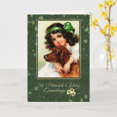 ハッピーセントパトリックの日ヴィンテージリトルアイリッシュガール カード (黄色い花)