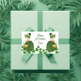 ハッピーセントパトリックの日小さな女の子ラッキーシャームロック 長方形シール