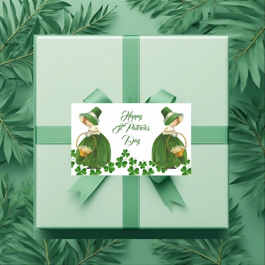 ハッピーセントパトリックの日小さな女の子ラッキーシャームロック 長方形シール