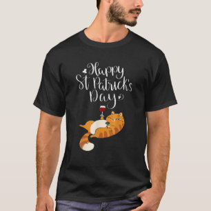 ハッピーセントパトリックの日2022かわいい猫顔アイリッシュシー Tシャツ
