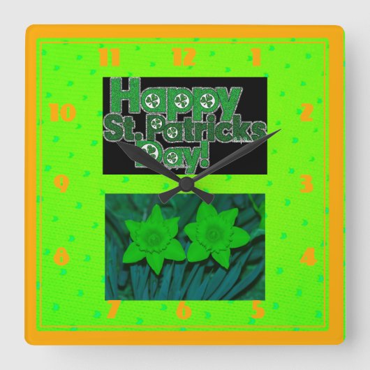 ハッピーセントパトリックの日 スクエア壁時計 (正面)