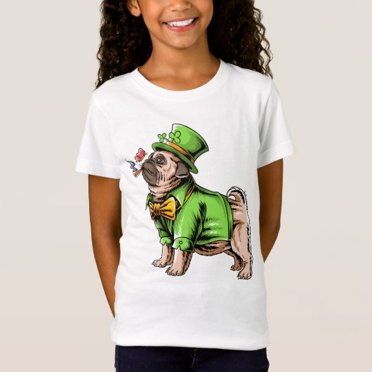 ハッピーセントパトリックの日 | Leprechaun Pug Tシャツ (正面)