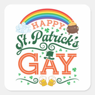 ハッピーセントパトリックスゲイLGBTQプライドレインボー スクエアシール