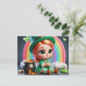 ハッピーセントパトリックスデイ小さな女の子 ポストカード (スタンド正面)