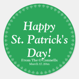 ハッピーセントパトリックズデイグリーンカスタム文字クローバー ラウンドシール