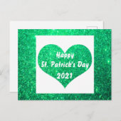 ハッピーセントパトリックズデイグリーングリッターハートカウト ポストカード (正面/裏面)