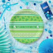 ハッピーセントパトリックズデイグリーンストライプズ ペーパープレート (パーティー)