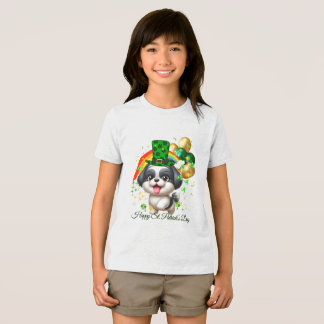 ハッピーセントパトリックデーの子供用Tシャツ(背面プリント付き) トライブレンドTシャツ