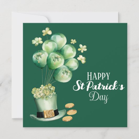 ハッピーセントパトリックデーの風船とかやの葉 シーズンカード (正面)