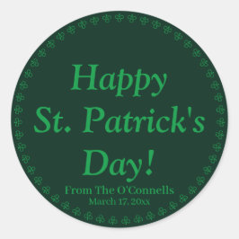 ハッピーセントパトリックデー 緑のクローバー枠カスタム ラウンドシール