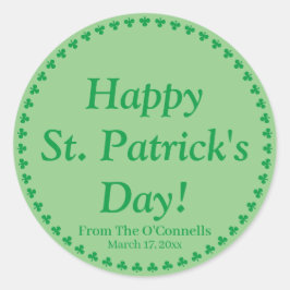 ハッピーセントパトリックデー 緑のクローバー カスタマイズ ラウンドシール