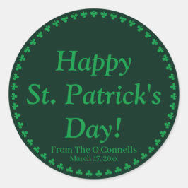 ハッピーセントパトリックデー 緑のクローバー カスタム テキスト ラウンドシール
